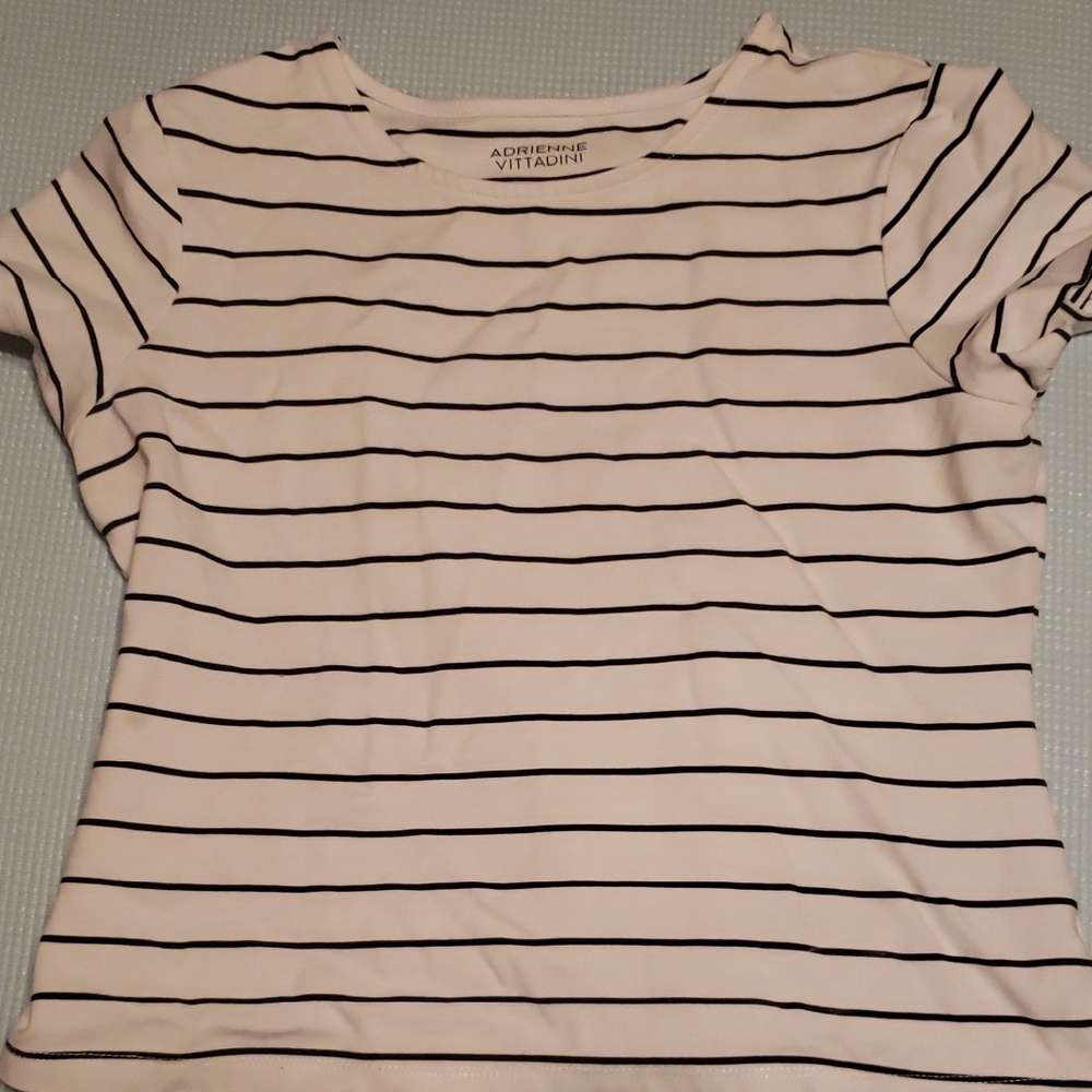 Adrienne Vittadini Black and White Striped Tee